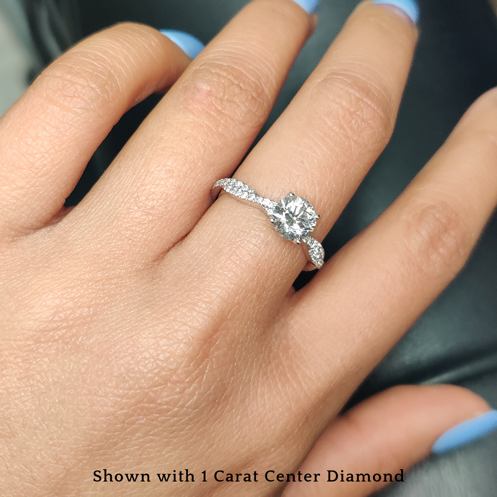 Round Cut Twisted Vine Lab Diamond Engagement Ring For Women In 14K White  Gold